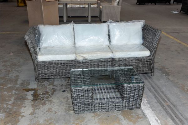 #HBM 2065: 3er Sofa bestehend aus 1 Seiten- und Eckelement Santa Lucia mit Tisch Moss 5mm-grau-meliert